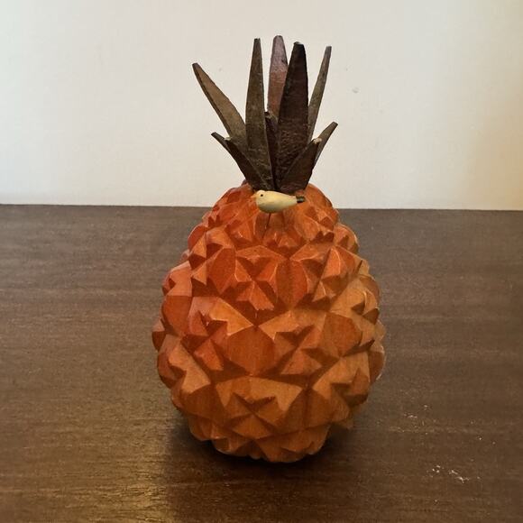Wooden Pineapple with Bird Hand Carved MCM Vintage Hospitality Welcome Fruit - Picture 1 of 11